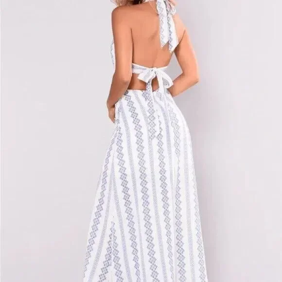 Hommage LA Dress Womens Medium Bohemian Blue Halter Maxi Ladies Cut Out Backless - Picture 2 of 15